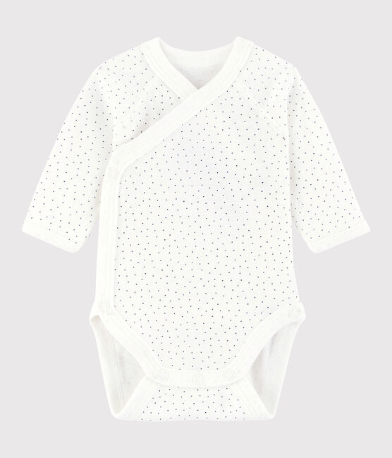 Langärmeliger Baby-Body in Wickelform Mädchen/Jungen weiss MARSHMALLOW/blau MEDIEVAL