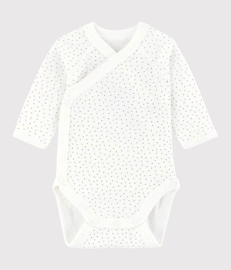 Lang&auml;rmeliger Baby-Body in Wickelform M&auml;dchen/Jungen weiss/blau