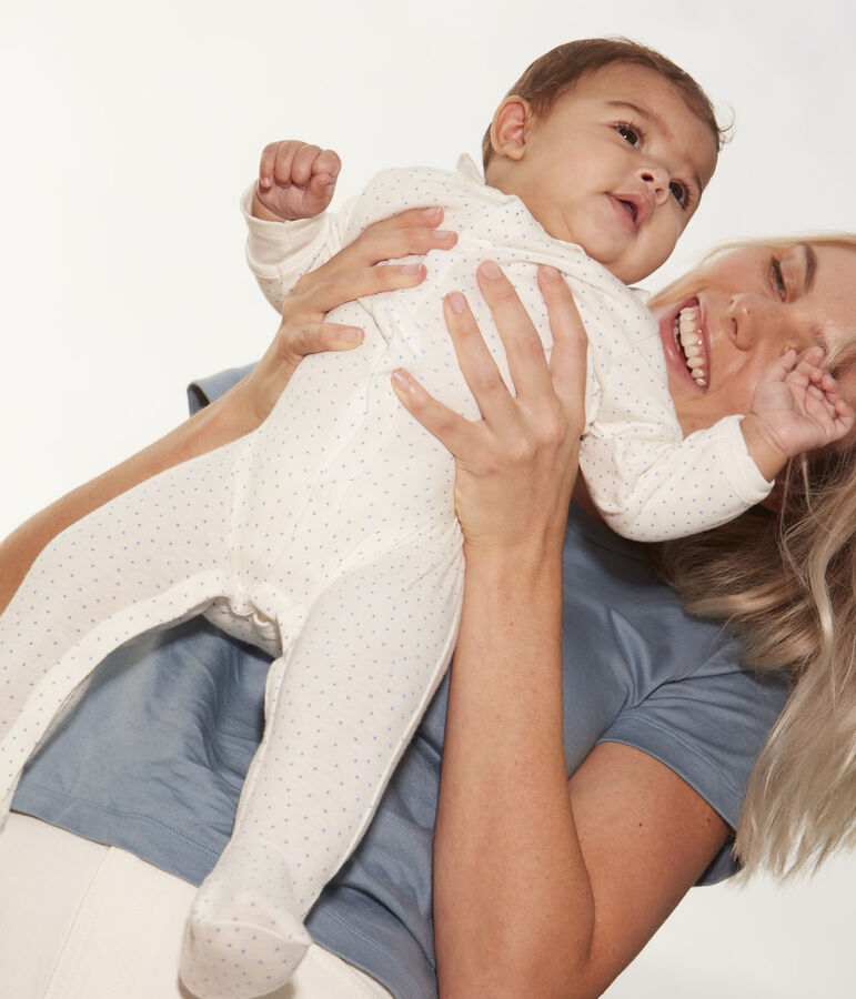 Getupfter Strampler aus Baumwolle weiss/blau