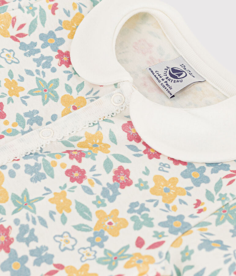 Gebl&uuml;mter Baby-Kurzoverall aus Baumwolle weiss MARSHMALLOW/weiss MULTICO