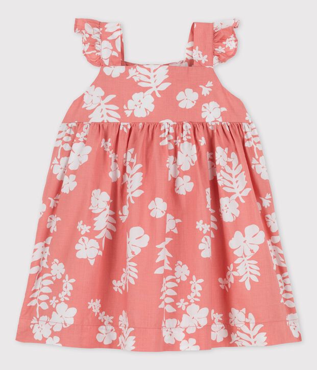 Babykleid aus Popeline mit Hawaii-Print rosa/weiss