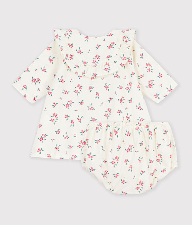 Baby-Kleid aus Baumwolle mit Blumenmotiv naturfarben/vielfarbig