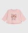 Langärmeliges Baby-T-Shirt aus Baumwolle mit Katzenmotiv rosa JOLI