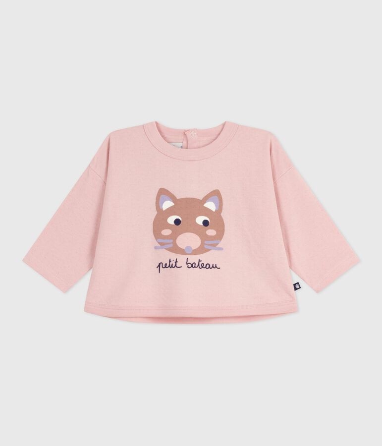 Lang&auml;rmeliges Baby-T-Shirt aus Baumwolle mit Katzenmotiv rosa