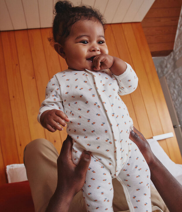 Baby-Bodyjama aus Doppeljersey mit Blumen weiss/vielfarbig