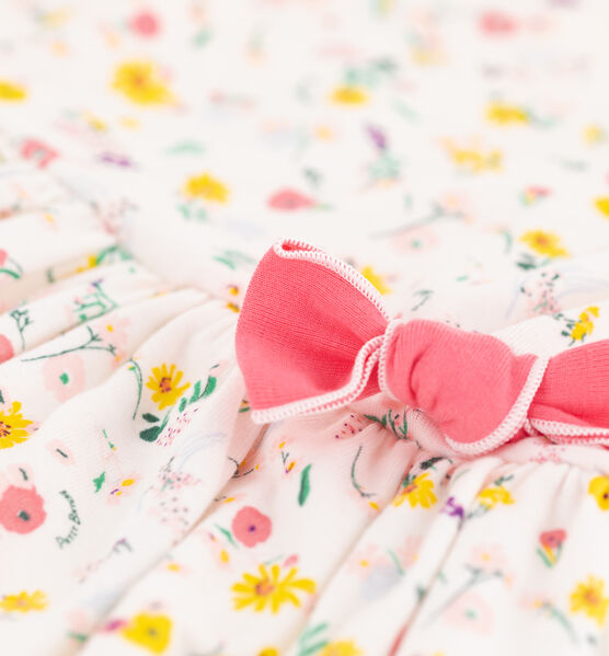 Kurzärmeliges Kinderkleid aus Baumwolle für Mädchen weiss MARSHMALLOW/weiss MULTICO