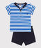 Zweiteiliges Baby-Set aus Baumwolle, T-Shirt mit Matrosenkragen blau PORCELANA/ SMOKING