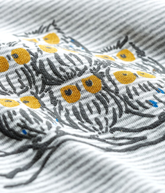 Langärmeliges Baby-T-Shirt für Jungen mit Milleraies-Ringelmuster grau SUBWAY/weiss MARSHMALLOW