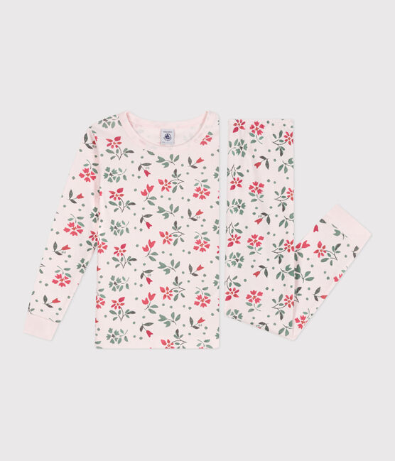 Eng anliegender Kinder-Pyjama aus Baumwolle mit Blumenmuster  rosa FLEUR/weiss MULTICO