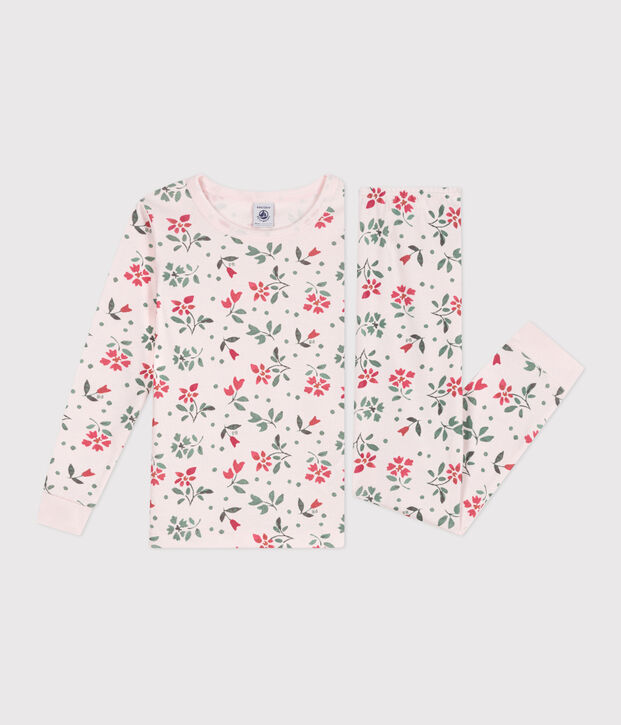 Eng anliegender Kinder-Pyjama aus Baumwolle mit Blumenmuster rosa/vielfarbig