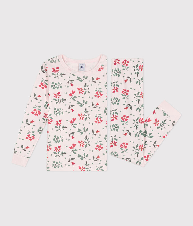 Eng anliegender Kinder-Pyjama aus Baumwolle mit Blumenmuster rosa/vielfarbig