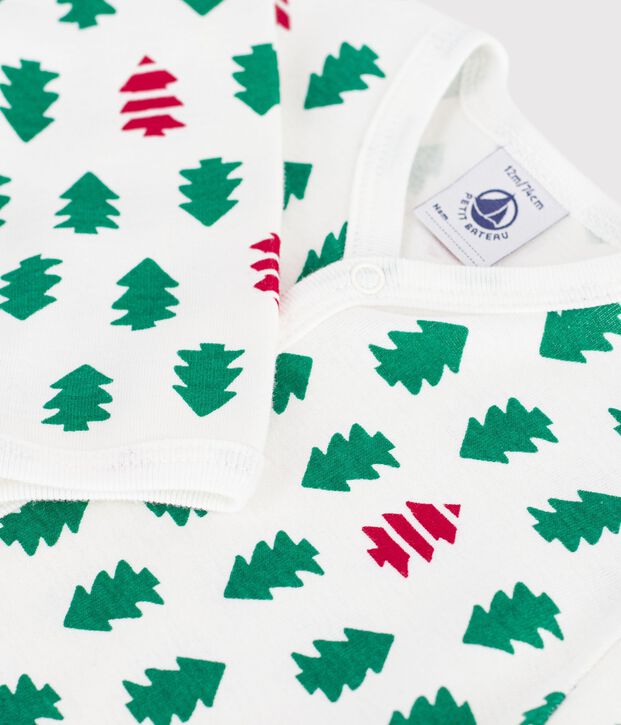Strampler ohne F&uuml;&szlig;chen aus Baumwolle mit Tannenbaum-Motiv weiss/vielfarbig