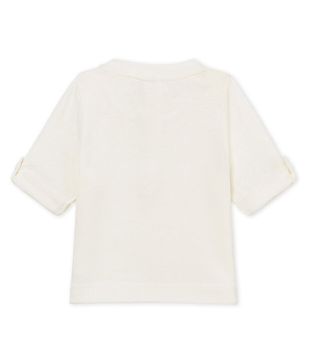 Lang&auml;rmeliges baby-t-shirt aus baumwolle leinen jungen weiss