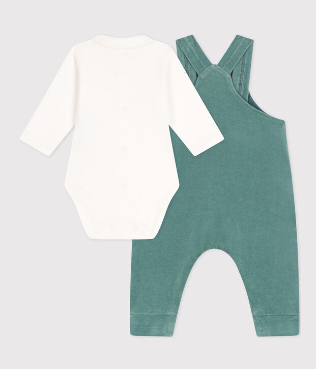 Baby-Set, Latzhose aus Samt und Body gr&uuml;n