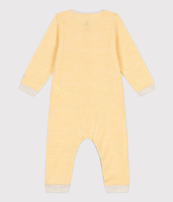 Langer Baby-Overall aus Wolle/Bio-Baumwolle mit Streifenmuster gelb OCRE/weiss MARSHMALLOW