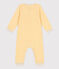 Langer Baby-Overall aus Wolle/Bio-Baumwolle mit Streifenmuster gelb OCRE/weiss MARSHMALLOW