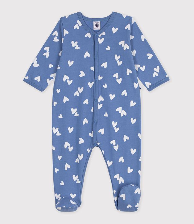 Strampler aus Molton mit Herzmotiven blau/weiss