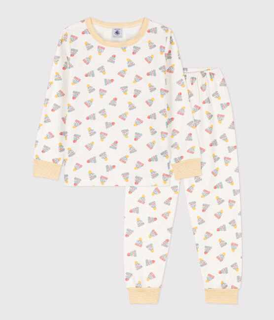 Kinderpyjama aus Molton weiss MARSHMALLOW/weiss MULTICO