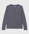 Damen-T-Shirt LE DROIT aus Baumwolle mit V-Ausschnitt blau SMOKING/weiss MARSHMALLOW