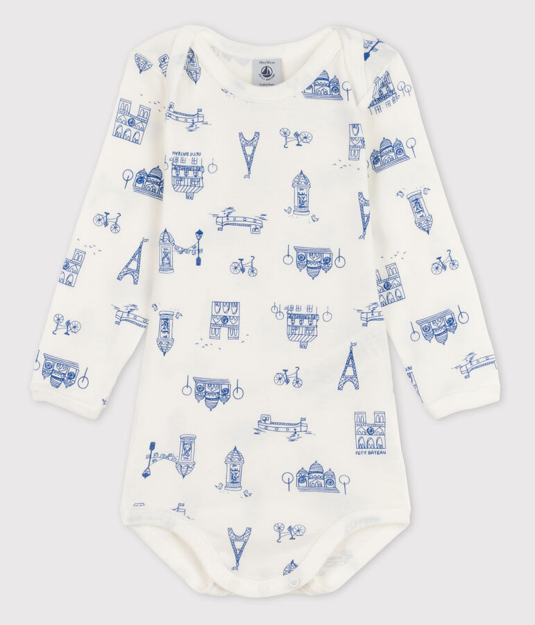 Lang&auml;rmliger Baby-Body f&uuml;r M&auml;dchen weiss/blau