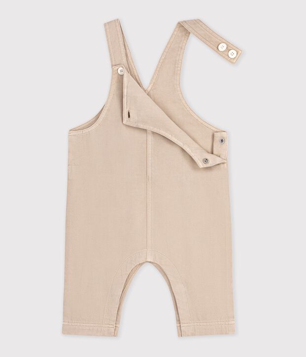 Langbeinige Baby-Latzhose aus einfarbigem Serge. beige