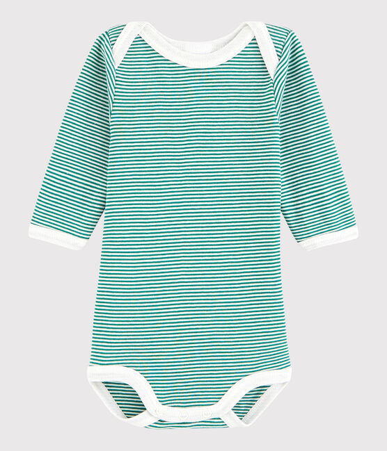 Langärmeliger Baby-Body Jungen grün ECOLOGY/weiss MARSHMALLOW