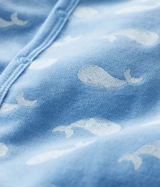 Strampler für Jungen aus Velours blau ALASKA/weiss MARSHMALLOW
