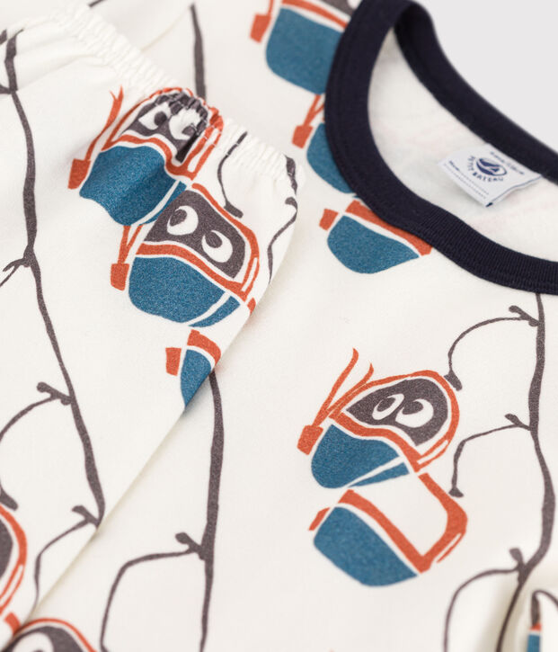 Kinderpyjama aus Molton mit Seilbahnmotiv weiss/vielfarbig