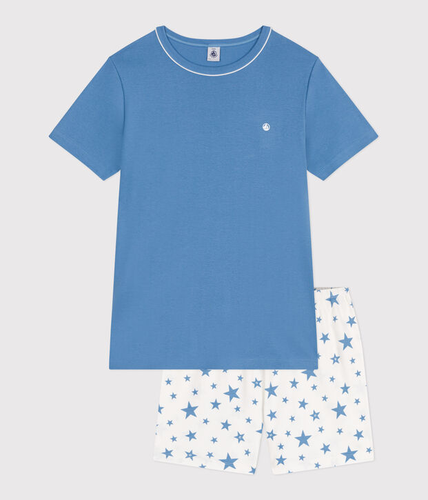 Kinder-Kurzpyjama aus Baumwolle blau/weiss