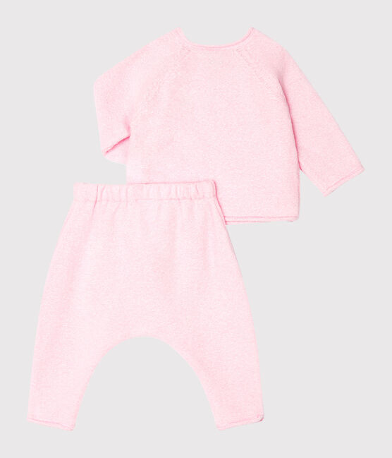 2-teiliges Baby-Set aus Baumwolle, Merinowolle und Polyester rosa FLEUR