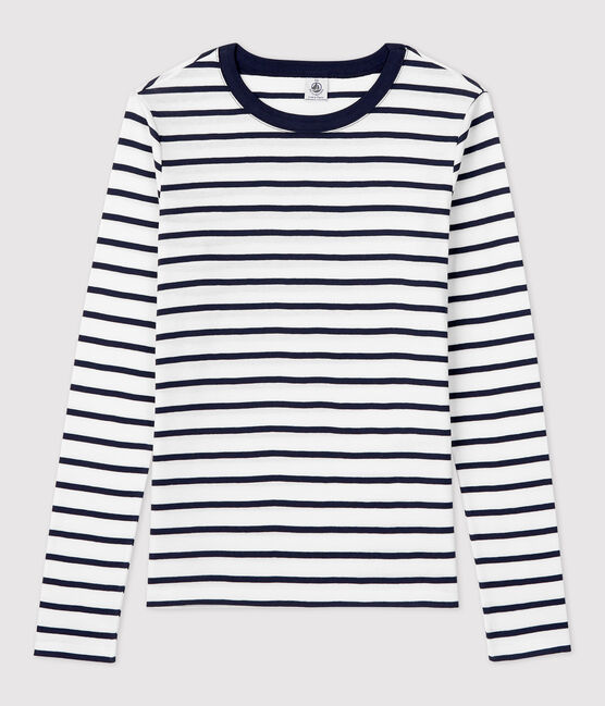 T-Shirt L’ICONIQUE aus Baumwolle mit rundem Ausschnitt für Damen weiss MARSHMALLOW/blau SMOKING