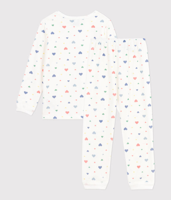 Kinder-Pyjama aus Nicki mit Herzmotiv weiss MARSHMALLOW/weiss MULTICO