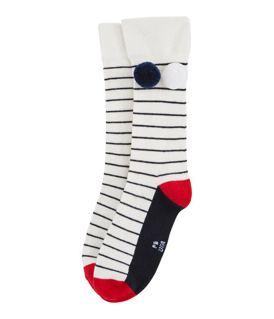 Hohe Kinderstrümpfe für Mädchen weiss MARSHMALLOW/blau SMOKING