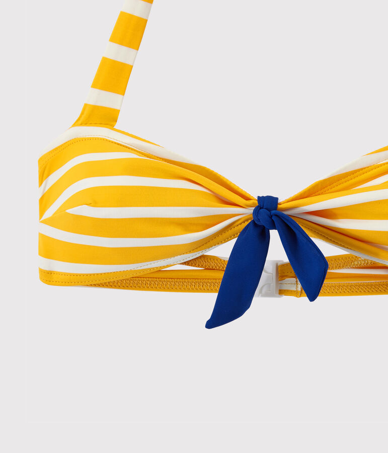 Gestreifter Damen-Bikini gelb/weiss