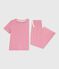 Kurzärmeliger Kinder-Pyjama aus Baumwolle mit weiten Beinen und Streifen rosa PEONIA/ MARSHMALLOW