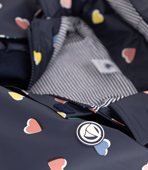 Kinder-Regenjacke mit Herzmotiv blau/vielfarbig