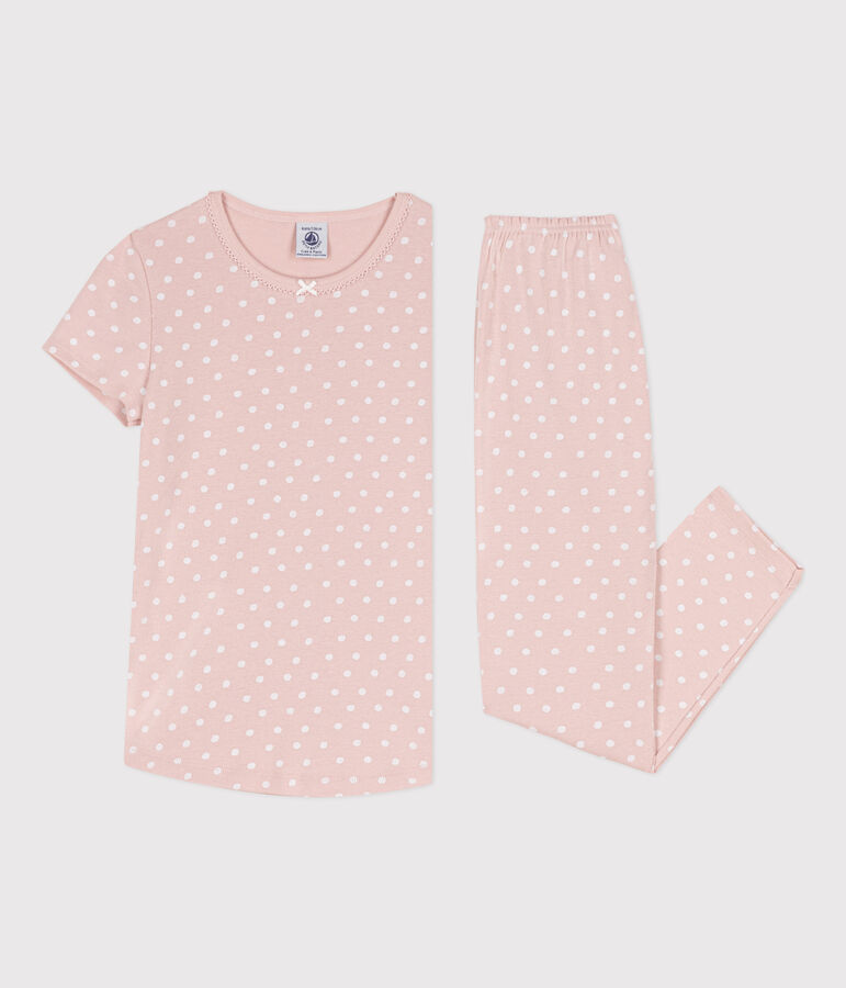 Kurz&auml;rmeliger Kinderpyjama aus Baumwolle mit Tupfen f&uuml;r M&auml;dchen rosa/weiss