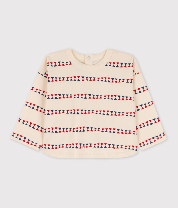 Lang&auml;rmeliges gemustertes Baby-T-Shirtaus Baumwolle naturfarben/vielfarbig