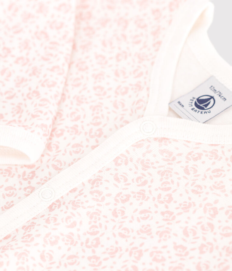 Strampler ohne F&uuml;&szlig;chen aus Baumwolle mit Blumenmotiv weiss/rosa