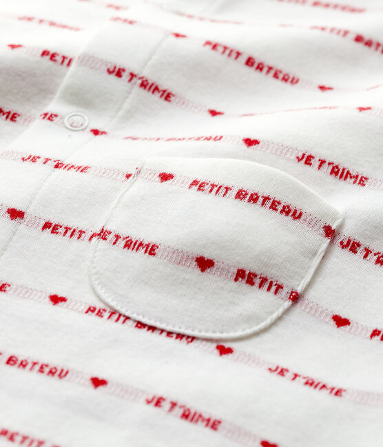 Petit Bateau-Einteiler aus Bio-Baumwoll-Jacquard mit "Je t'aime"-Schriftzug weiss MARSHMALLOW/rot PEPS