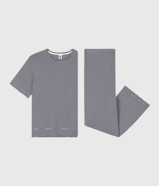 Damenpyjama aus Baumwolle, mit Ringelstreifen blau SMOKING/weiss MARSHMALLOW