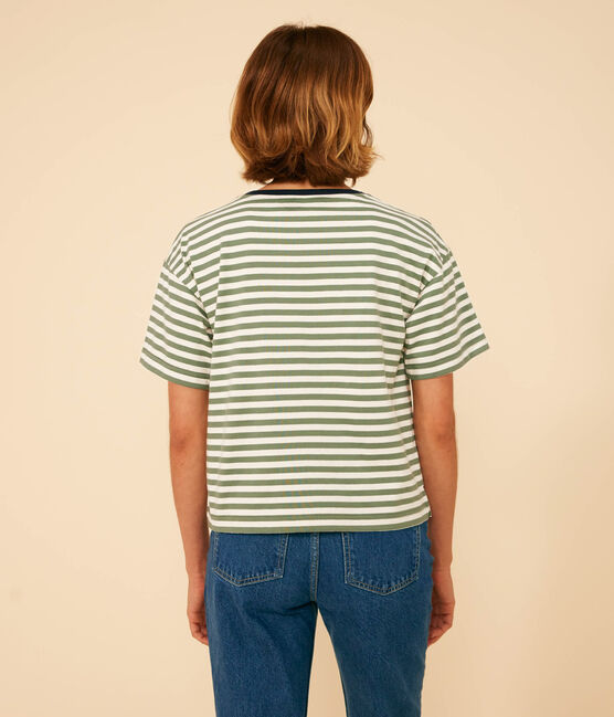 Damen-T-Shirt Le Boxy aus gestreifter Baumwolle grün CROCO/ AVALANCHE