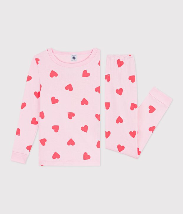 Eng anliegender Kinder-Pyjama aus Baumwolle mit Herzmotiv rosa/orange