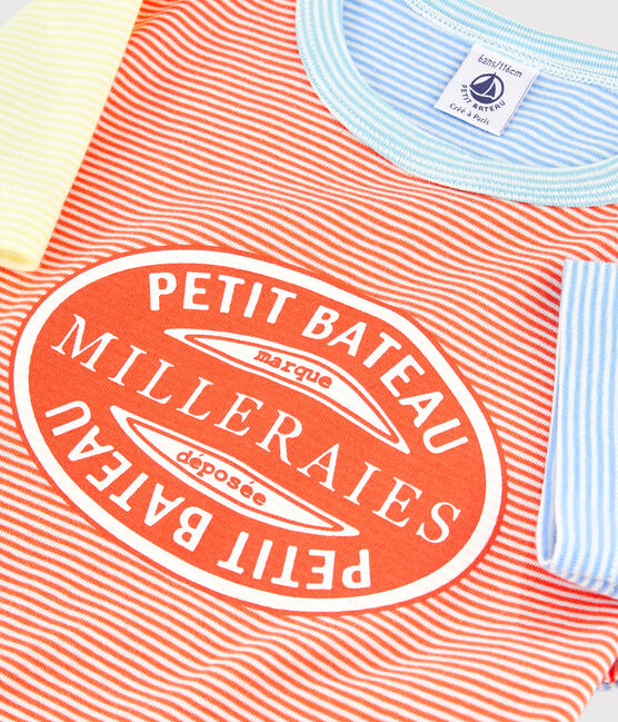 Kinder-Kurzpyjama aus Baumwolle mit bunten Milleraies-Streifen für Jungen orange BRAZILIAN/naturfarben MULTICO