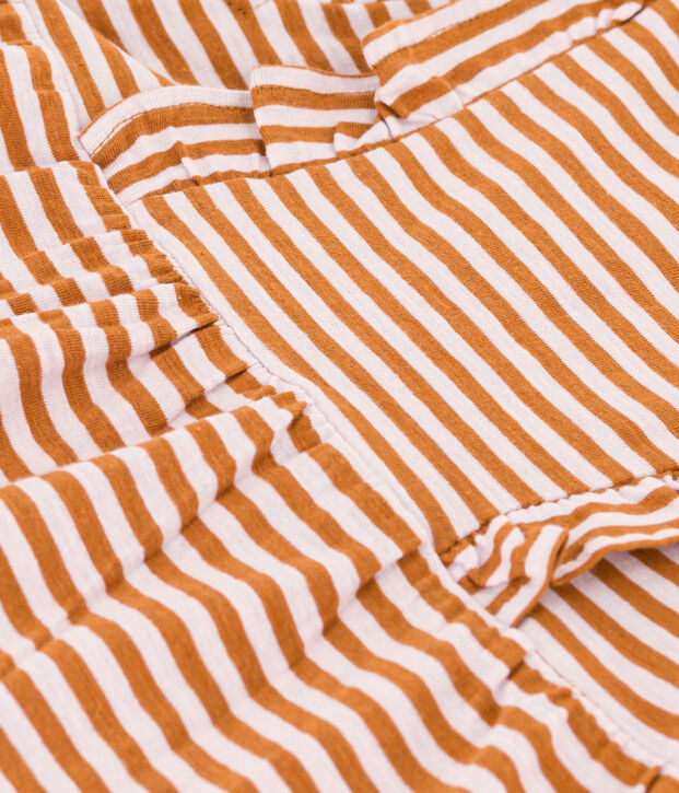 Kurz&auml;rmeliges Babykleid aus gestreiftem geflammtem Jersey braun/rosa