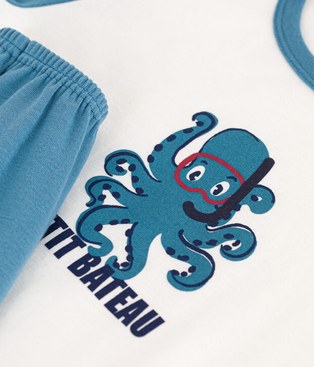 Kinder-Kurzpyjama aus Baumwolle mit Tintenfischmotiv blau/weiss