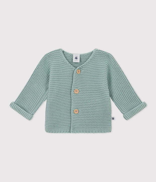 Baby-Cardigan kraus rechts gestrickt gr&uuml;n