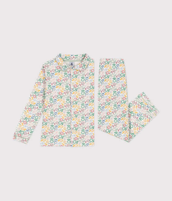 Kinder-Pyjama aus Baumwolle mit Blumenmotiv weiss MARSHMALLOW/weiss MULTICO
