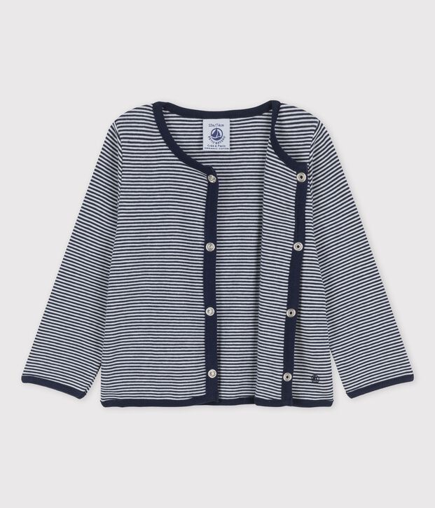 Baby-Strickjacke aus Bio-Baumwolle mit Ringelstreifen blau/weiss