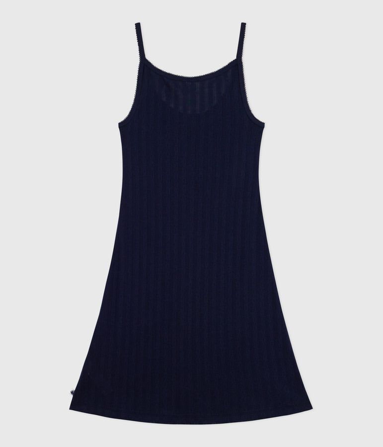 Damen-Nachthemd aus Baumwolle mit Lochstickerei blau SMOKING